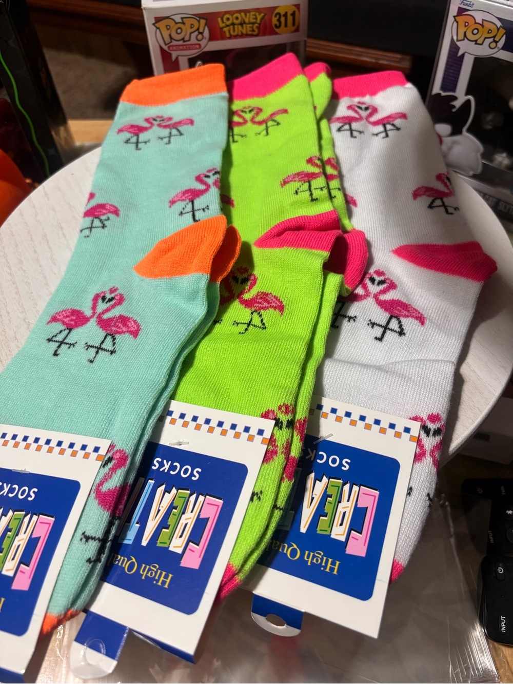 3 Pair Flamingo Crew Socks Set – Neon Adult Crew Socks